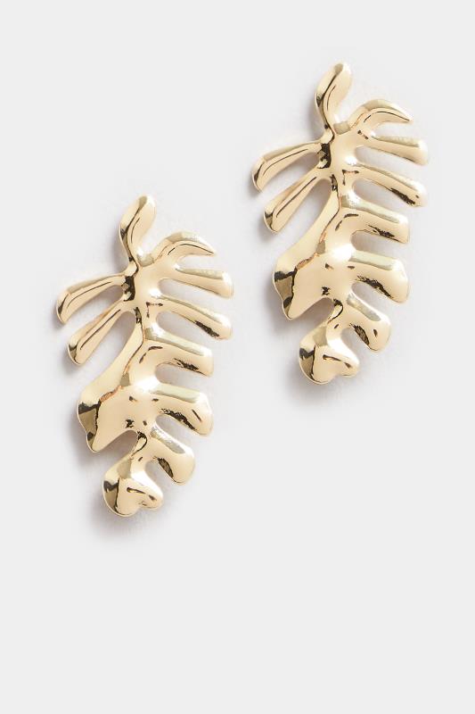 Gold Tone Leaf Stud Earrings  2