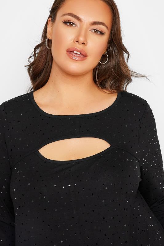 Plus Size Black Sequin Cut Out Swing Top | Yours Clothing 4