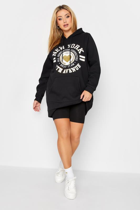 Plus Size Black 'New York' Graphic Print Hoodie Dress | Yours Clothing 2