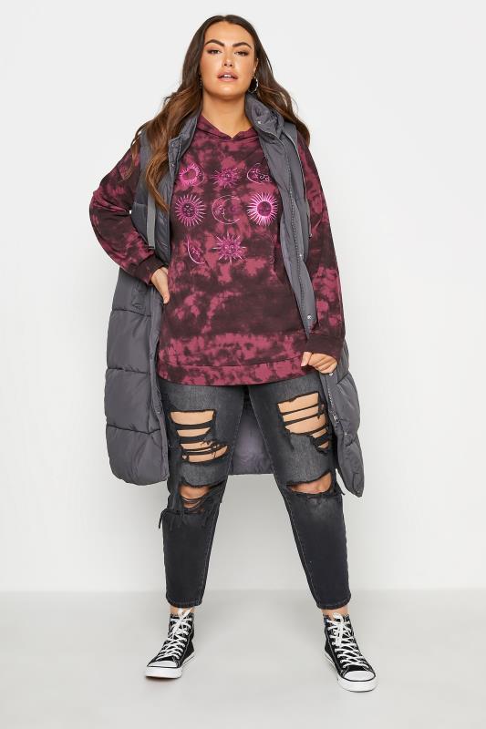 LIMITED COLLECTION Plus Size Berry Pink Tie Dye Astrology Print Hoodie | Yours Clothing 2