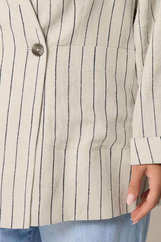 YOURS Plus Size Beige Brown Stripe Tailored Linen Blazer | Yours Clothing 4