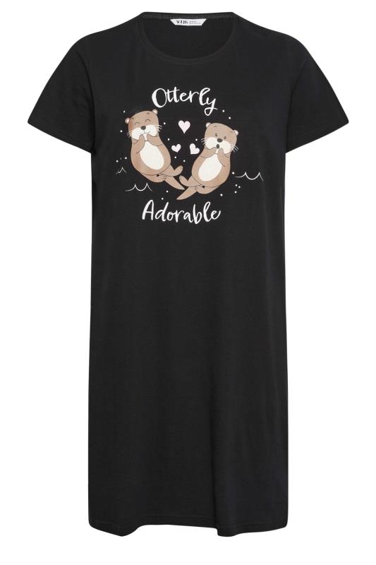 YOURS Plus Size Black 'Otterly Adorable' Slogan Print Nightdress | Yours Clothing 5