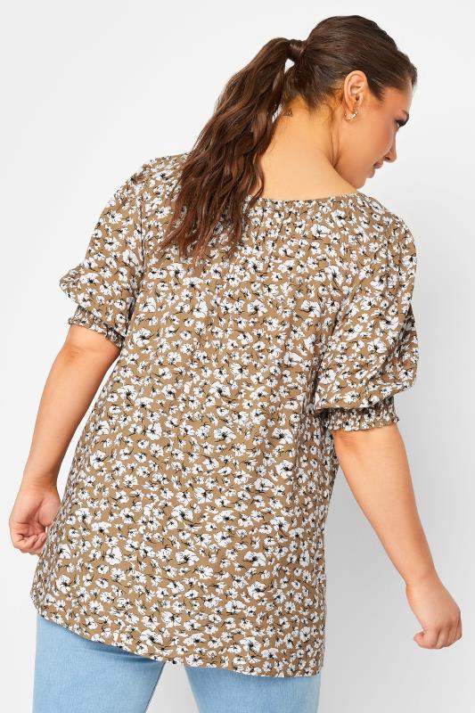 YOURS Plus Size Beige Brown Floral Print Tie Front Top | Yours Clothing 3