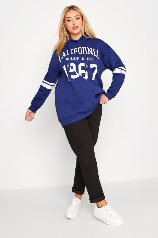 Plus Size Blue 'California' Slogan Hoodie | Yours Clothing 2