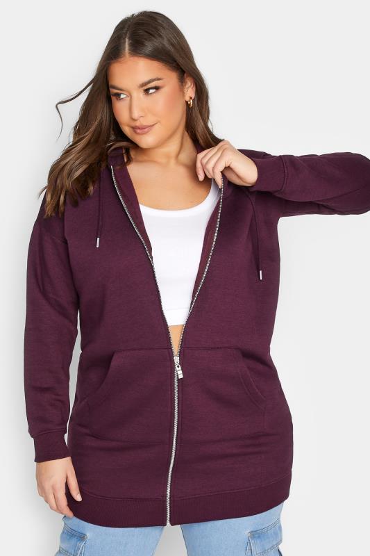 Curve Plus Size Womens Dark Purple Raglan Zip Hoodie | Yours Clothing 1