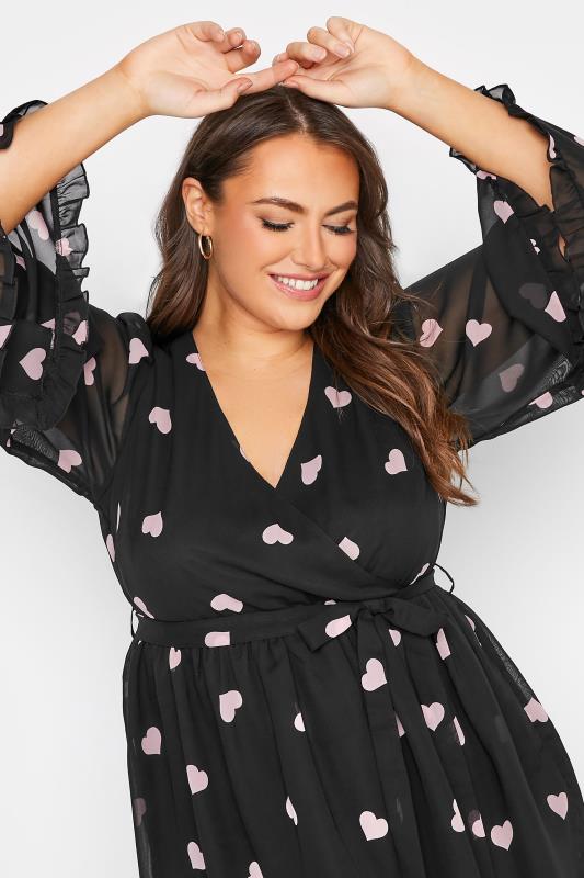 YOURS LONDON Plus Size Black Heart Print Ruffle Wrap Top | Yours Clothing 4