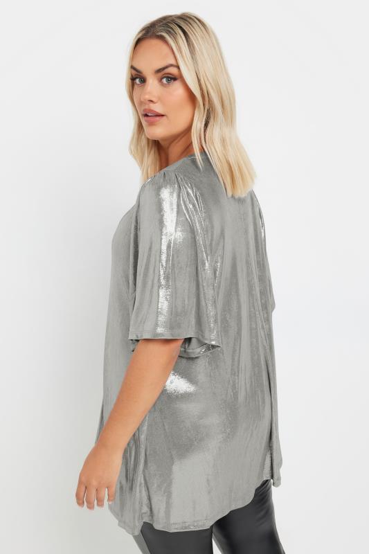 YOURS Plus Size Light Grey Foil Pleated Swing Top | Yours Clothing 3