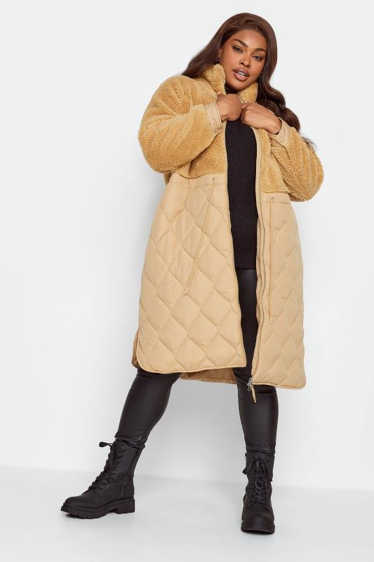 YOURS Plus Size Beige Brown Quilted Teddy Coat | Yours Clothing 4