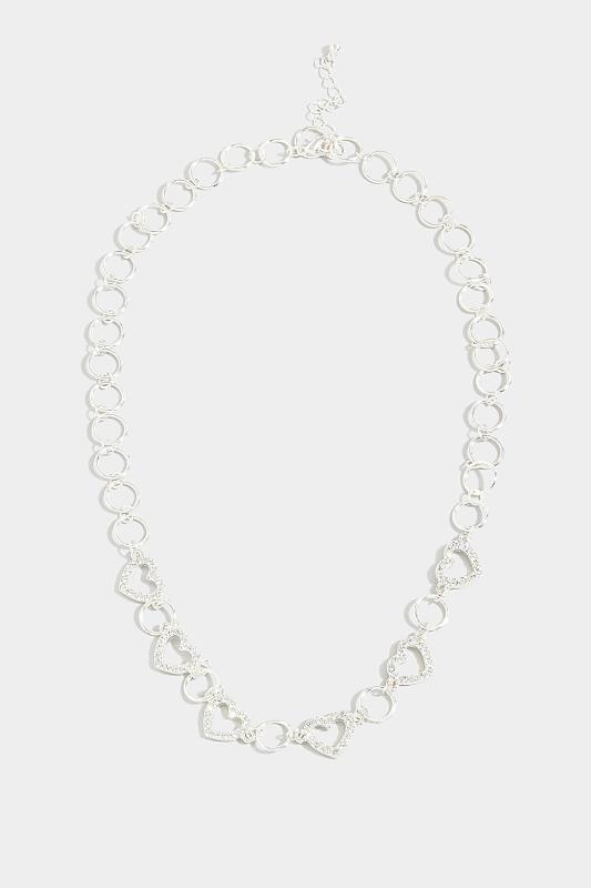  Tallas Grandes Silver Tone Diamante Heart Chain Necklace