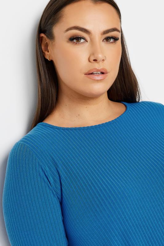 YOURS Plus Size Bright Blue Ribbed Swing T-Shirt | Yours Clothing 4