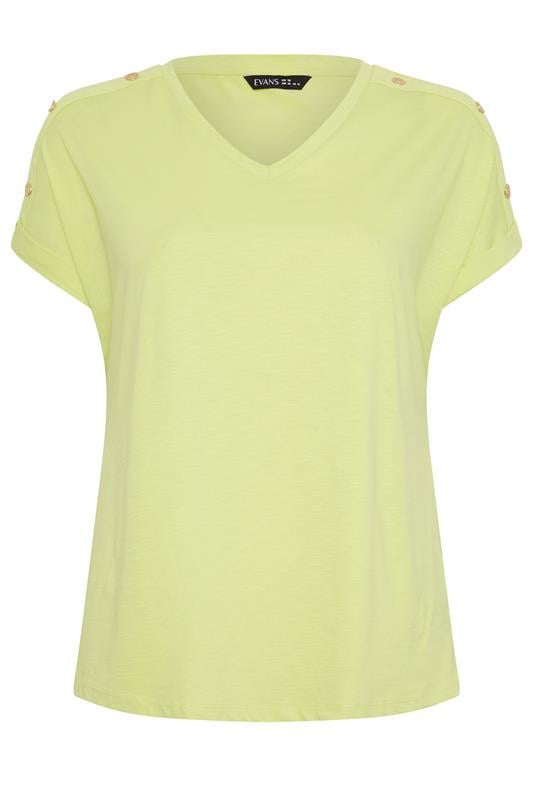 EVANS Plus Size Lime Green Button Shoulder T-Shirt | Evans 5