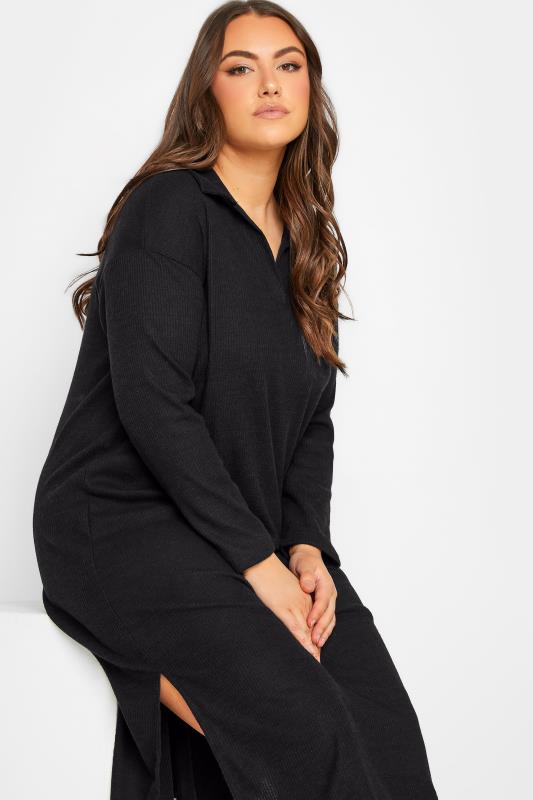Plus Size Black Soft Touch Open Collar Midi Dress | Yours Clothing  5