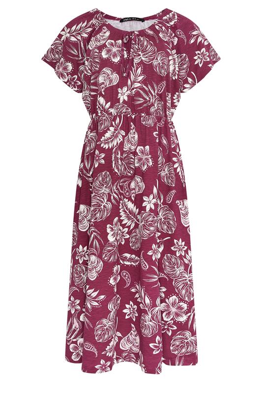 M&Co Berry Red Floral Tie Neck Cotton Midi Dress | M&Co 5