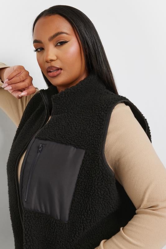 YOURS Plus Size Black Teddy Fleece Pocket Gilet | Yours Clothing 4