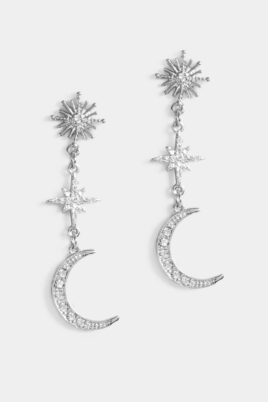 Tall  Yours Silver Diamante Star & Moon Earrings