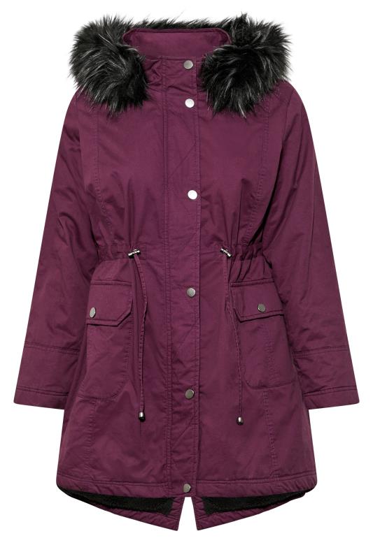 Plus Size Purple Faux Fur Lined Hooded Parka Coat | Yours Clothing 6