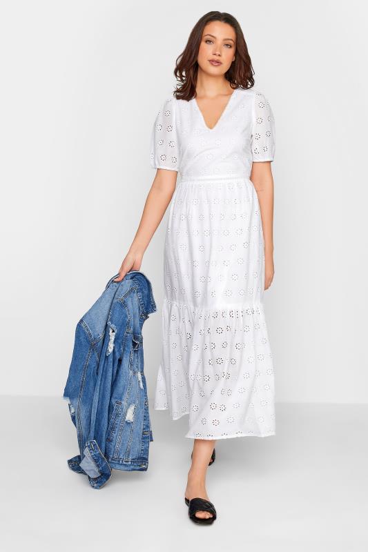 LTS Tall Women's White Broderie Tiered Dress | Long Tall Sally 2