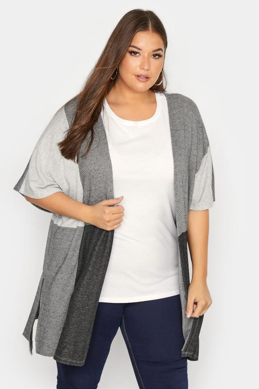 Curve Grey Checked Short Sleeve Knitted Cardigan_E.jpg