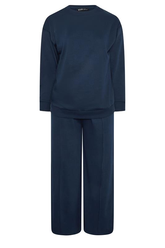 YOURS Plus Size Navy Blue Sweatshirt Jogger & T-Shirt Set | Yours Clothing 7