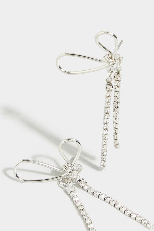 Silver Diamante Bow Earrings | Yours Clothing 3