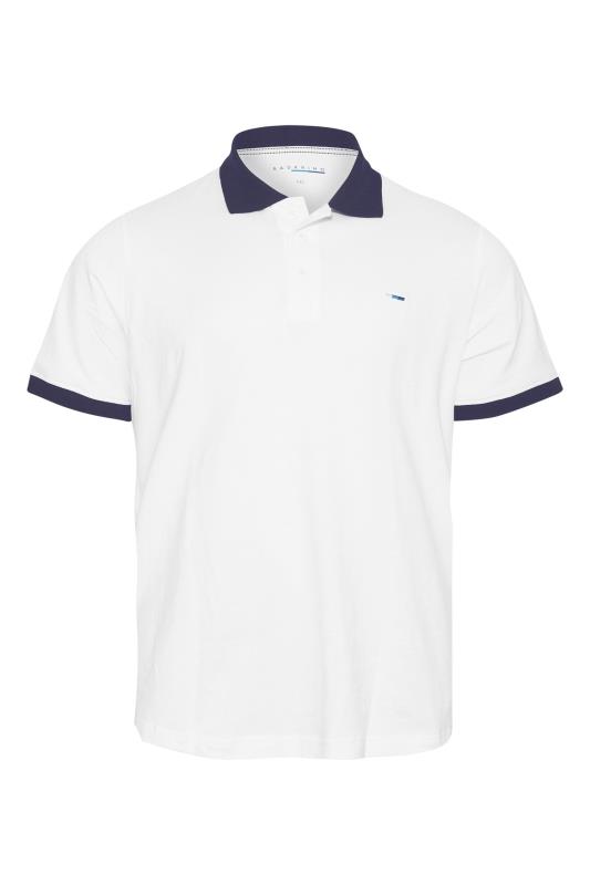 BadRhino Big & Tall White & Navy Blue Contrast Polo Shirt_X.jpg