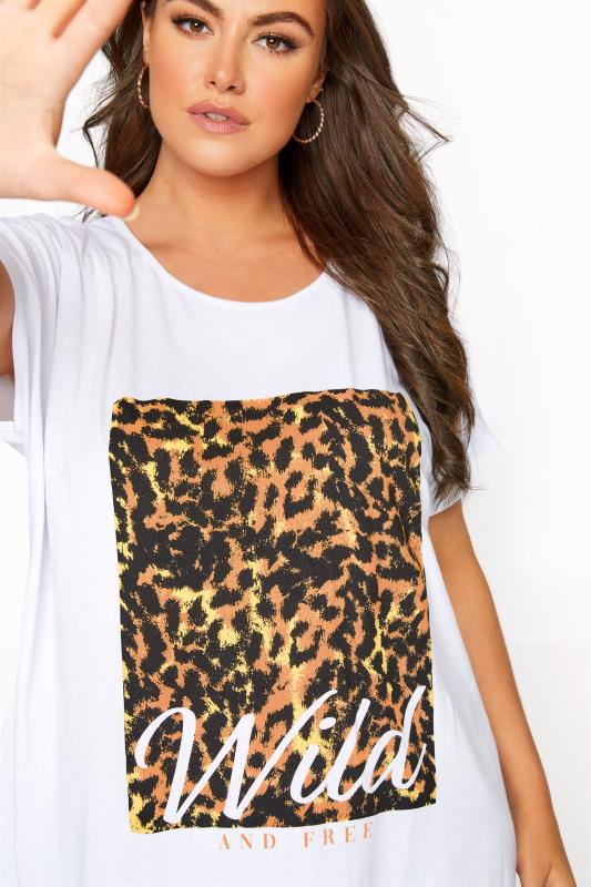 Curve White Leopard Print Dip Back T-Shirt_D.jpg