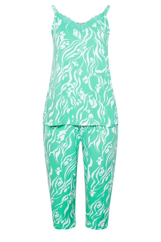 YOURS Plus Size Green Abstract Soft Touch Cropped Pyjama Set | Yours Clothing 5