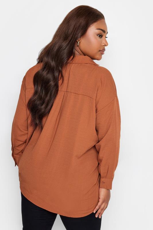 YOURS Curve Plus Size Rust Orange Textured Boyfriend Shirt | Yours Clothing 4