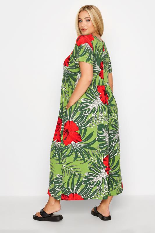 Curve Green Tropical Print Pocket Maxi Dress 3