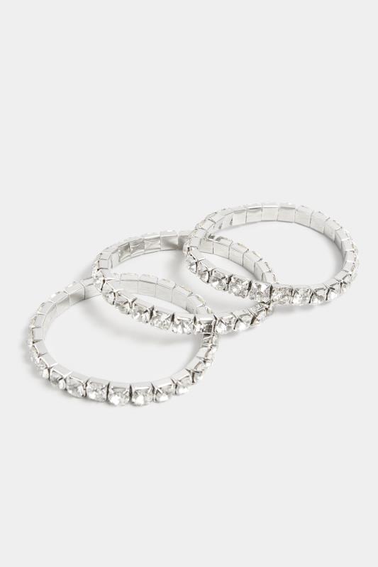 3 PACK Silver Diamante Bracelet Set | Yours Clothing 2