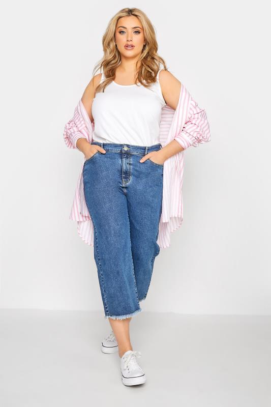 Plus Size Blue Stretch Wide Leg Cropped Jeans | Yours Clothing 3