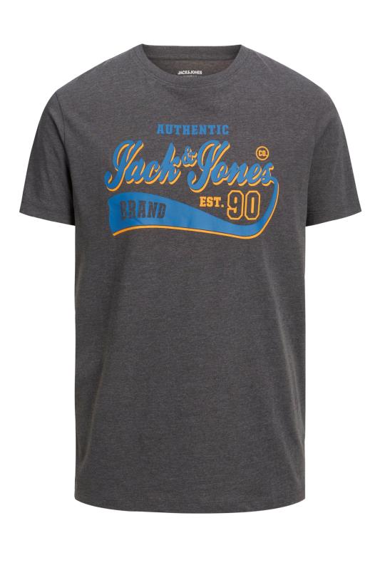 JACK & JONES Big & Tall Grey Logo Print Crew Neck T-Shirt | BadRhino 2