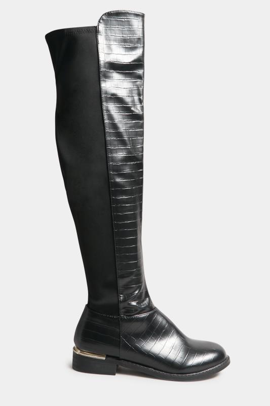 LTS Tall Black Knee High 50/50 Faux Leather Croc Boots | Long Tall Sally 3