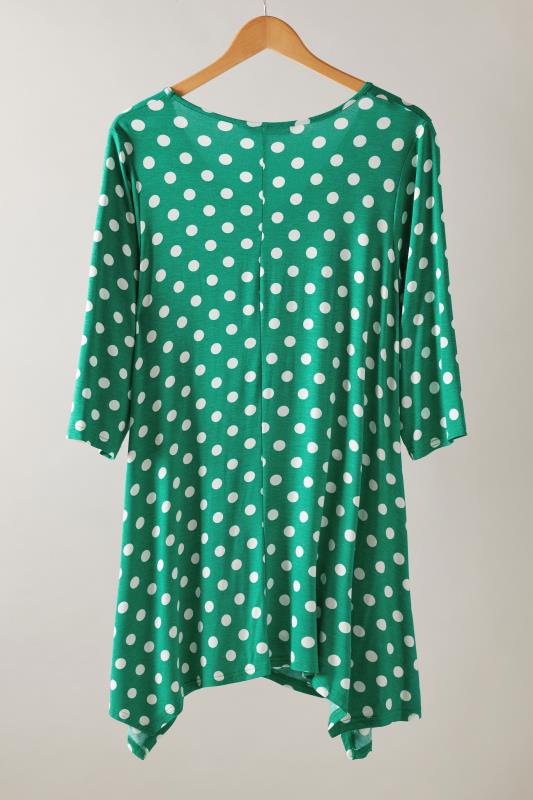 EVANS Plus Size Green Polka Dot Hanky Hem Top | Evans 6