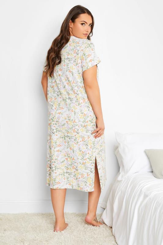 YOURS Plus Size Grey Floral Print Placket Midaxi Nightdress | Yours Clothing 3