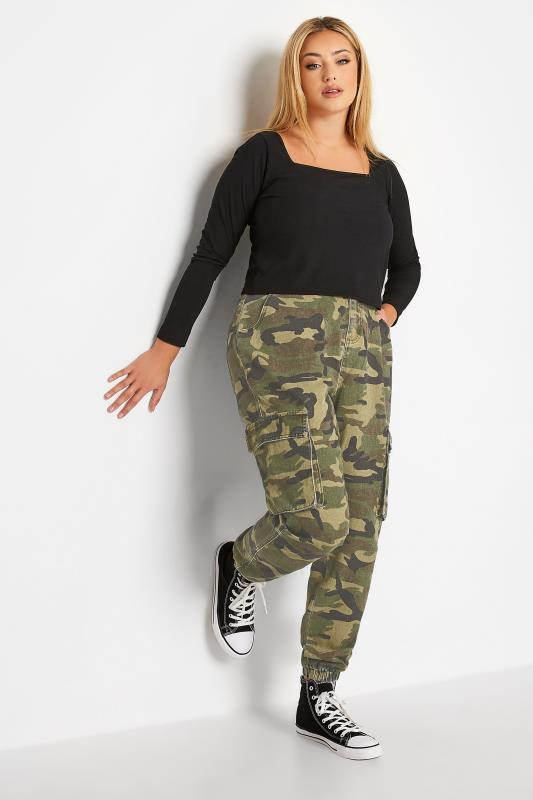 Plus Size Khaki Green Camo Ripped Cargo Pocket Jeans | Yours Clothing  2
