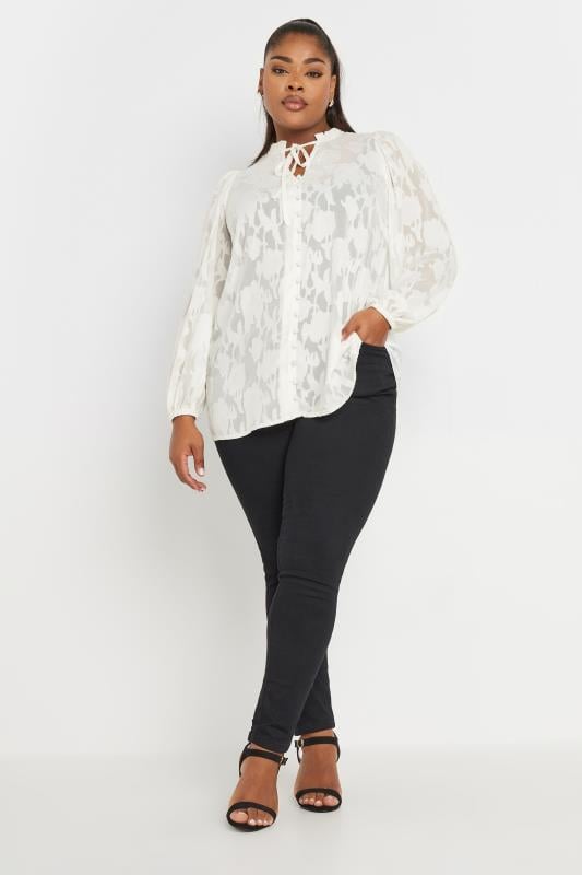 YOURS Plus Size White Tie Neck Blouse | Yours Clothing  3