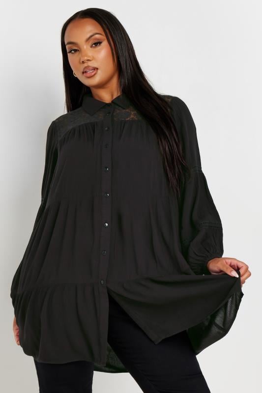  YOURS Curve Black Tiered Lace Shirt