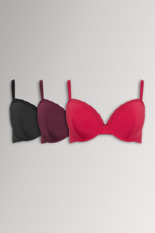  YOURSET 3 PACK Curve Red & Purple Lace Trim Padded Bras