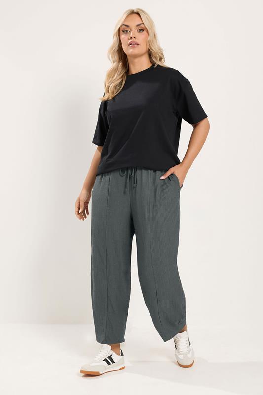  YOURS Curve grijze barrel broek van kreukstof