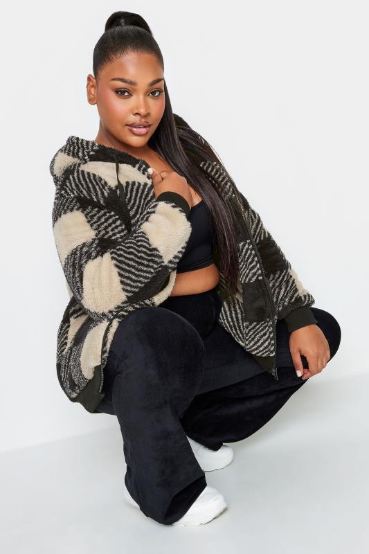 YOURS Plus Size Black Check Zip Through Fleece Hoodie | Yours Clothing 3