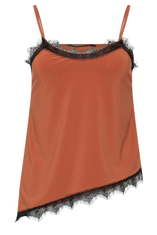 PixieGirl Petite Women's Rust Orange Lace Trim Asymmetric Vest Top | PixieGirl 5