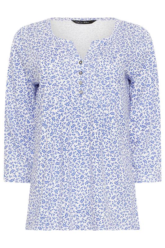 M&Co Blue Floral Cotton Henley Top | M&Co 5