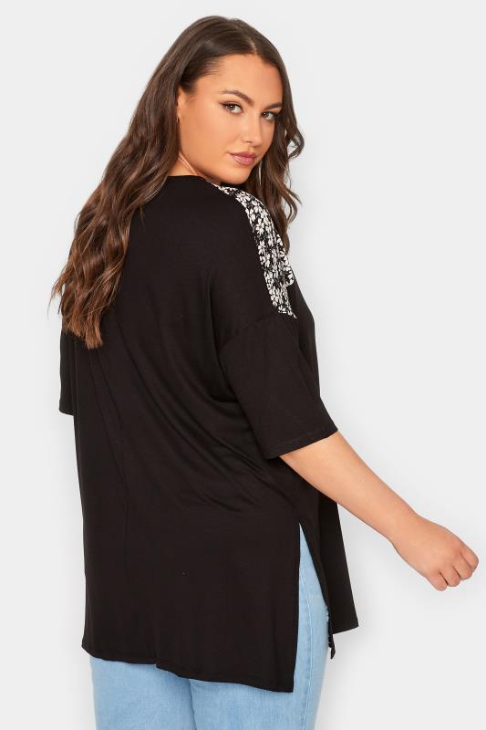 YOURS Plus Size Black Floral Panel Top | Yours Clothing 2