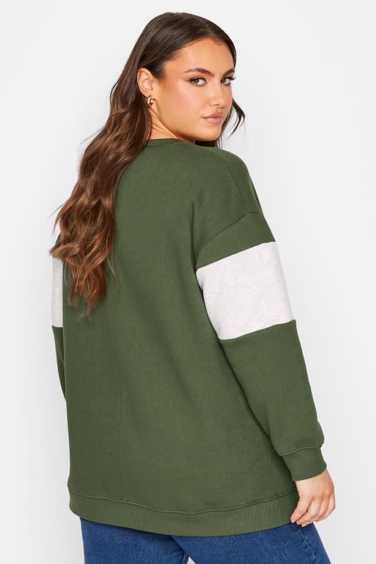 Plus Size Green Colour Block 'Paris' Slogan Varsity Sweatshirt | Yours Clothing 3