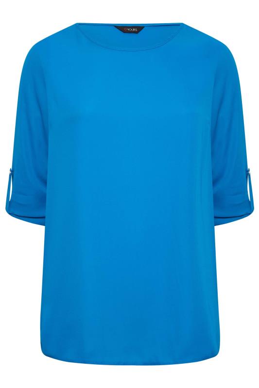 YOURS Plus Size Blue Tab Sleeve Blouse | Yours Clothing 6
