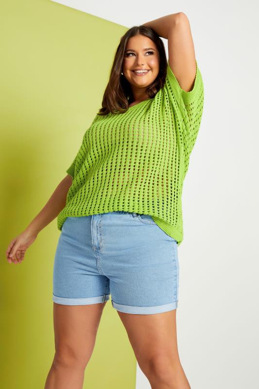 YOURS Plus Size Green Crochet Top | Yours Clothing 1