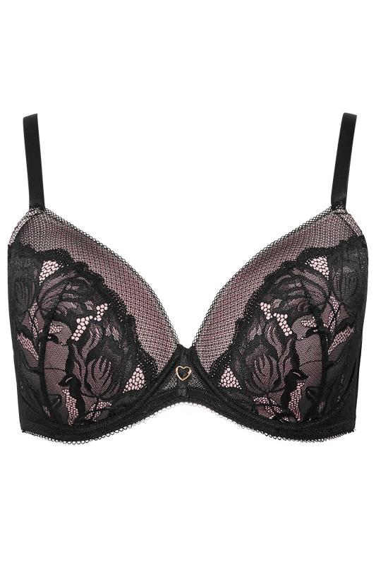 Black & Pink Heart Detail Plunge Padded Bra | Yours Clothing 6
