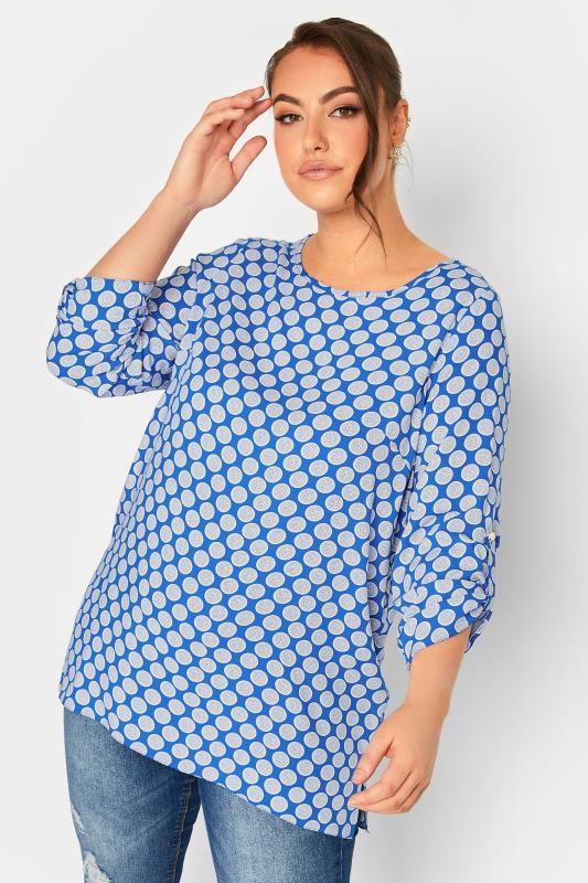 YOURS Plus Size Blue Abstract Spot Print Blouse | Yours Clothing