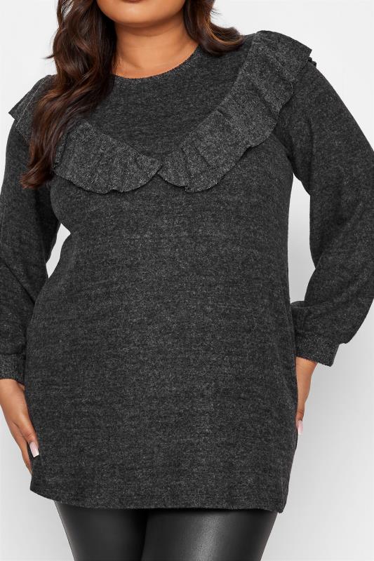 Curve Charcoal Grey Marl Soft Touch Chevron Frill Top 4